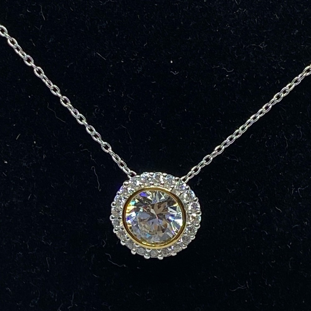 Sterling silver two tone round halo necklace